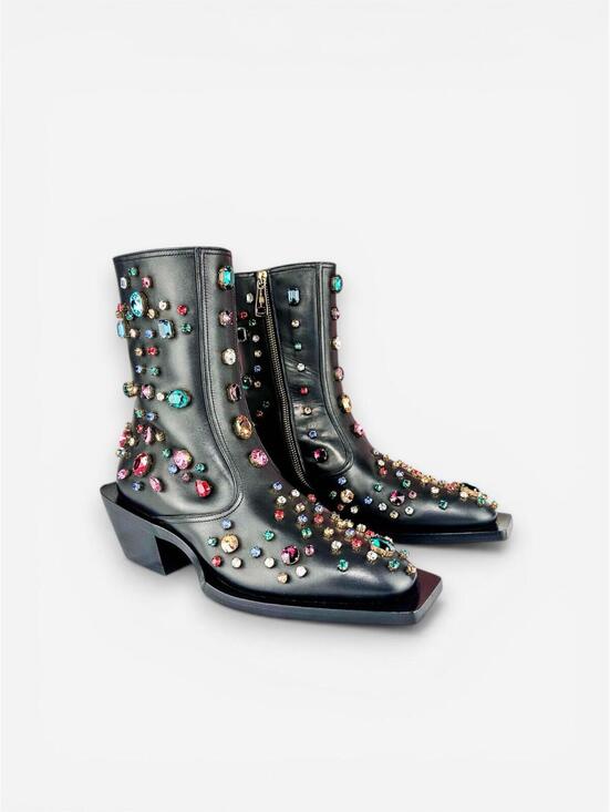 Dolce & Gabbana Other - Dolce & Gabbana Crystal Rhinestone Western Cowboy Boot Black Men EU 39 | NIB